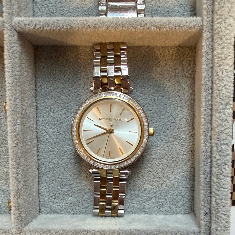 Michael Kors Women's Two-Tone Crystal Bezel Watch in Gold and Silver